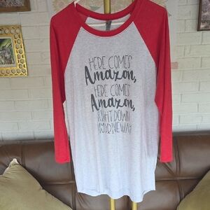 Next Level Apparel Red and White Long Sleeve Tee